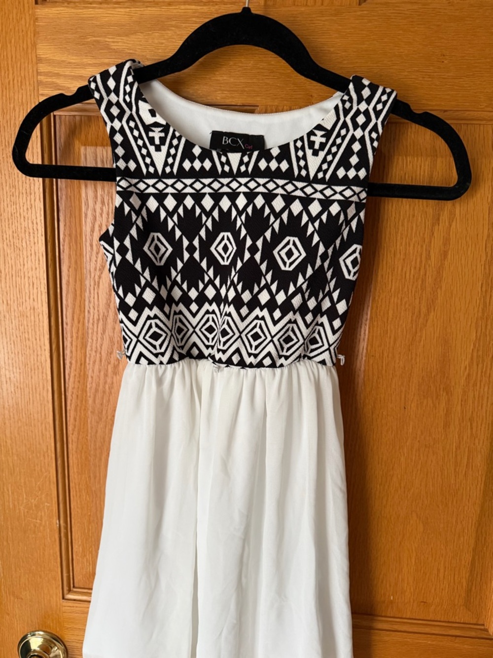 BCX Black & White Aztec Pattern Girls Dress